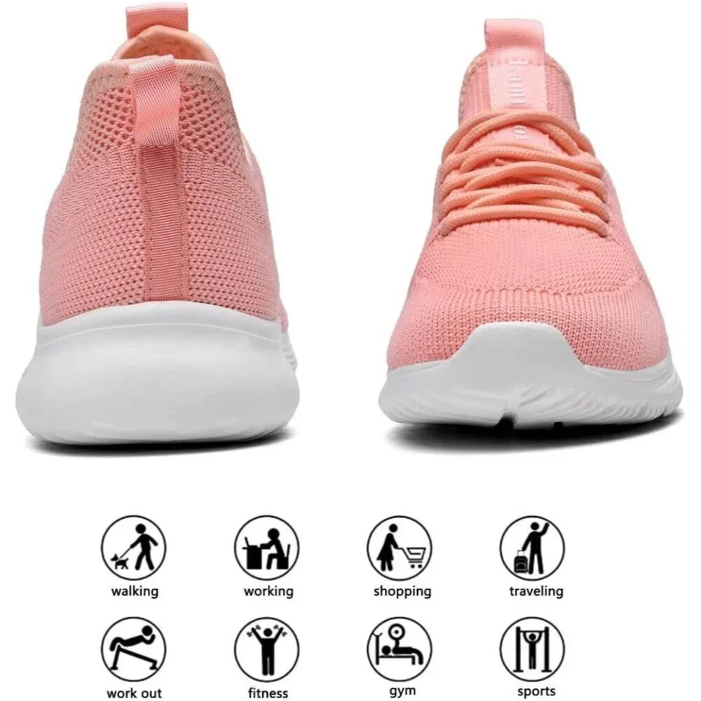 Women's Orange Non Slip Casual Running Lightweight Mesh Fashion Sneakers